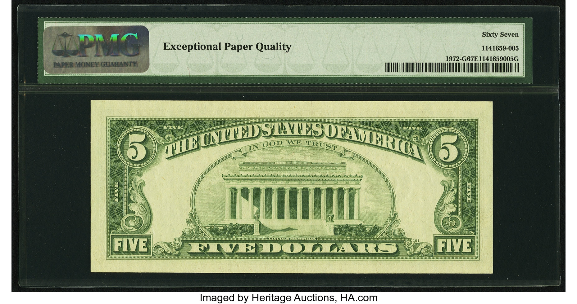 image for: Fr. 1972-G $5 1969C Federal Reserve Note. PMG Superb Gem Unc 67 EPQ....