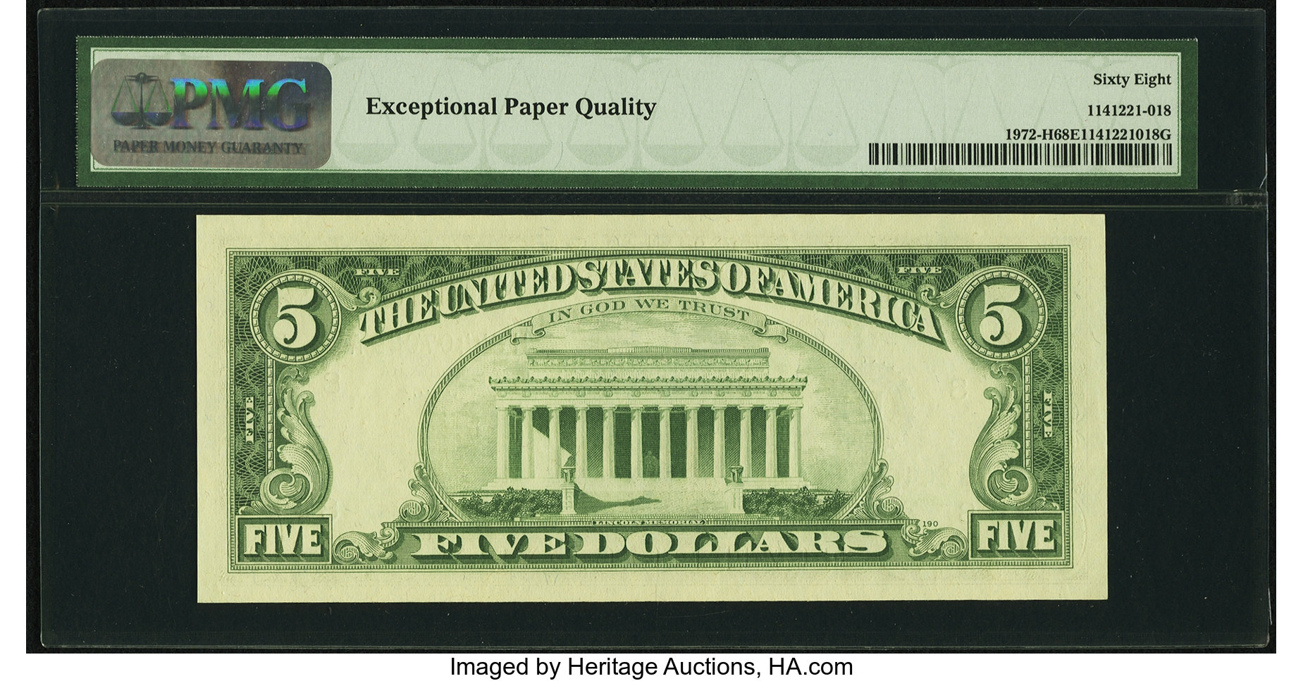 image for: Fr. 1972-H $5 1969C Federal Reserve Note. PMG Superb Gem Unc 68 EPQ....