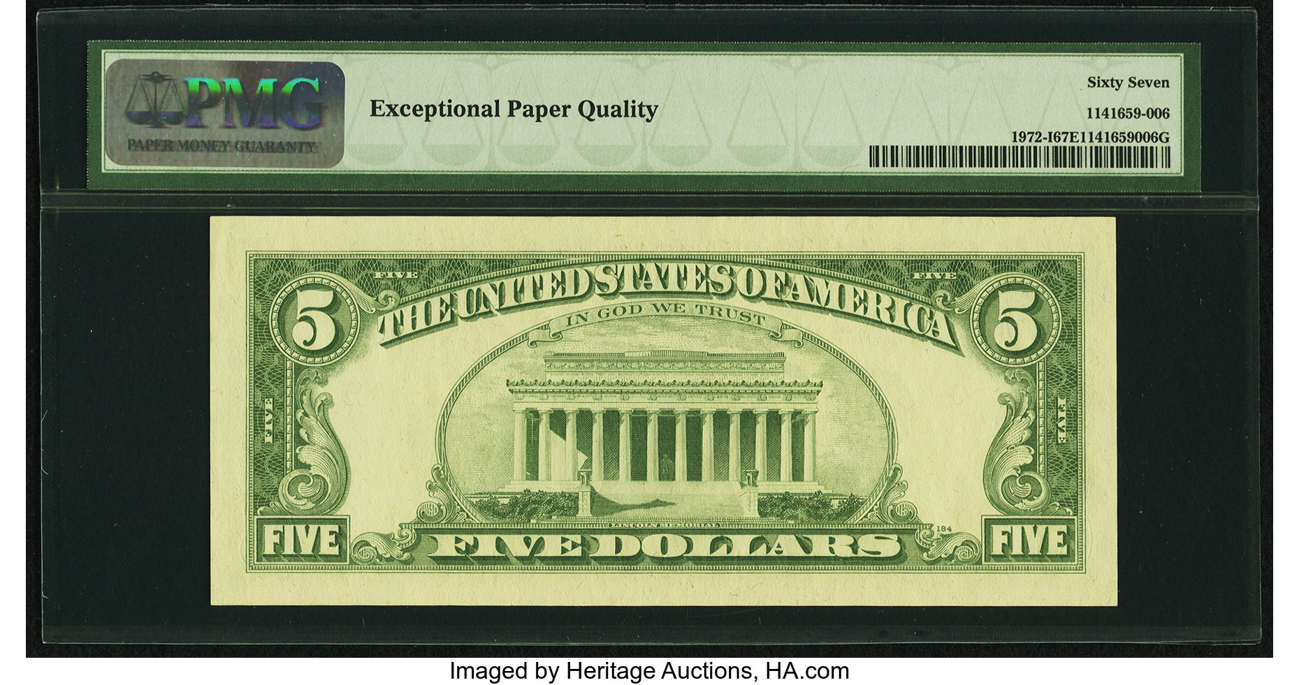 image for: Fr. 1972-I $5 1969C Federal Reserve Note. PMG Superb Gem Unc 67 EPQ....