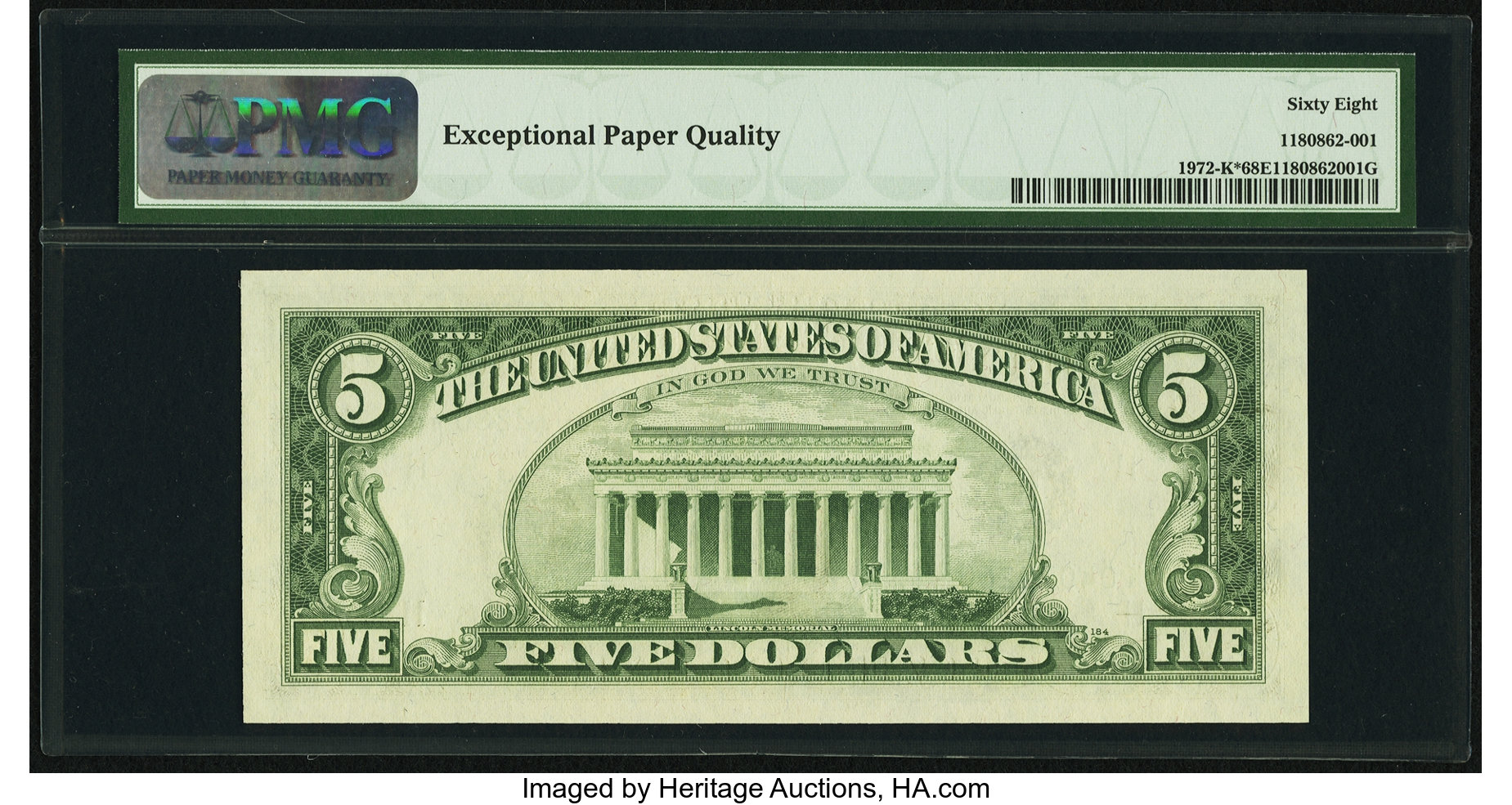 image for: Fr. 1972-K* $5 1969C Federal Reserve Note. PMG Superb Gem Unc 68 EPQ....