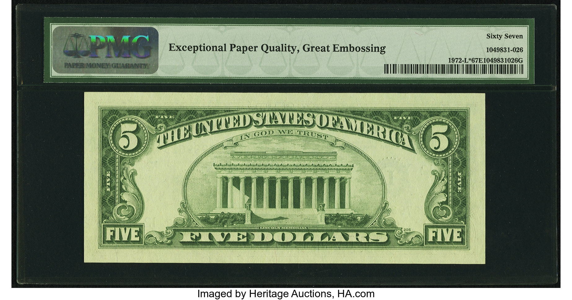 image for: Fr. 1972-L* $5 1969C Federal Reserve Note. PMG Superb Gem Unc 67 EPQ....