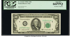 image for: Fr. 2160-D $100 1950C Federal Reserve Note. PCGS Gem New 66PPQ....