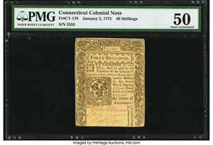 image for: Connecticut January 2, 1775 40s PMG About Uncirculated 50....