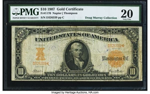 image for: Fr. 1170 $10 1907 Gold Certificate PMG Very Fine 20....