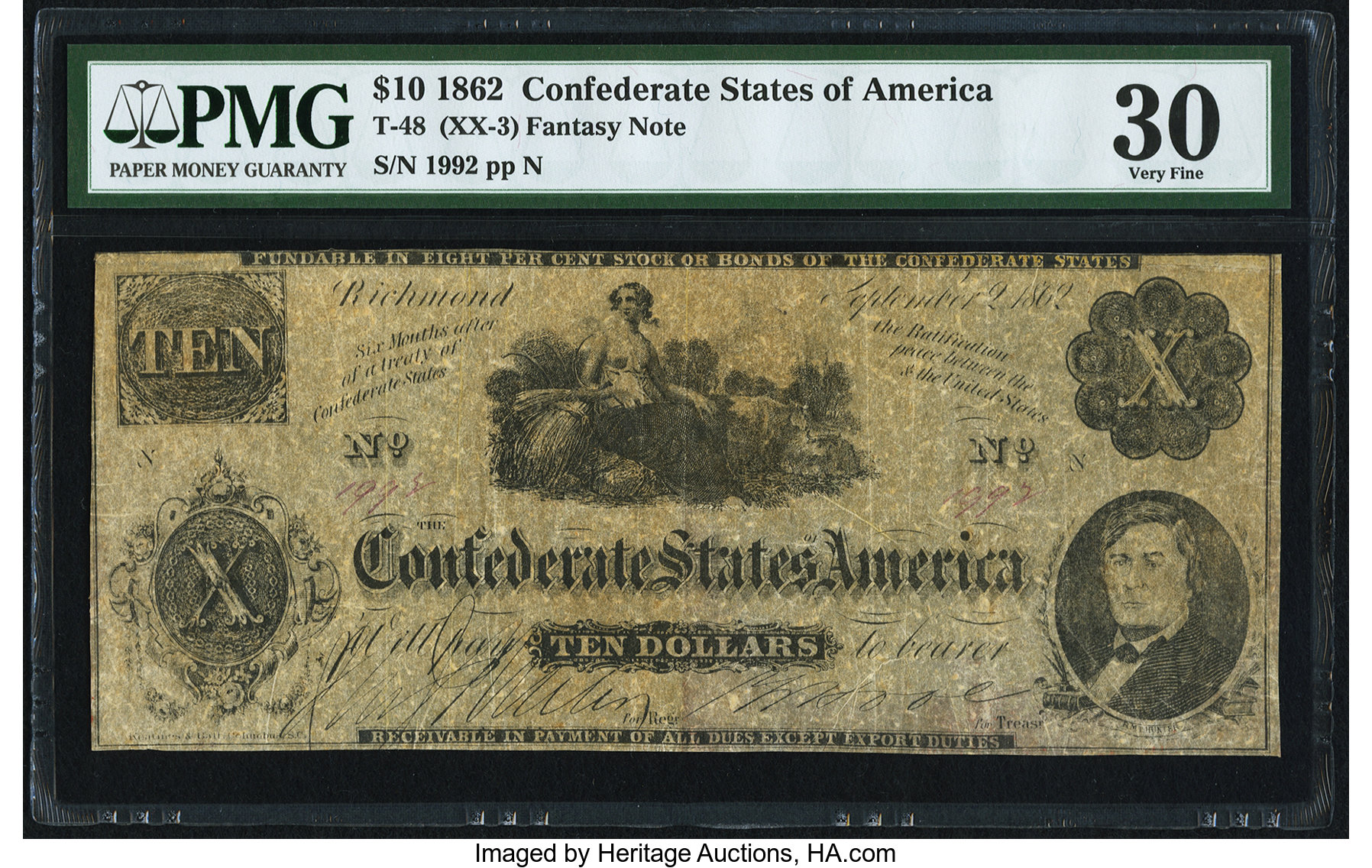 image for: T48 Fantasy Note $10 1862 PF-XX-3 Tremmel XX-3 Cr. XX3 PMG Very Fine 30....