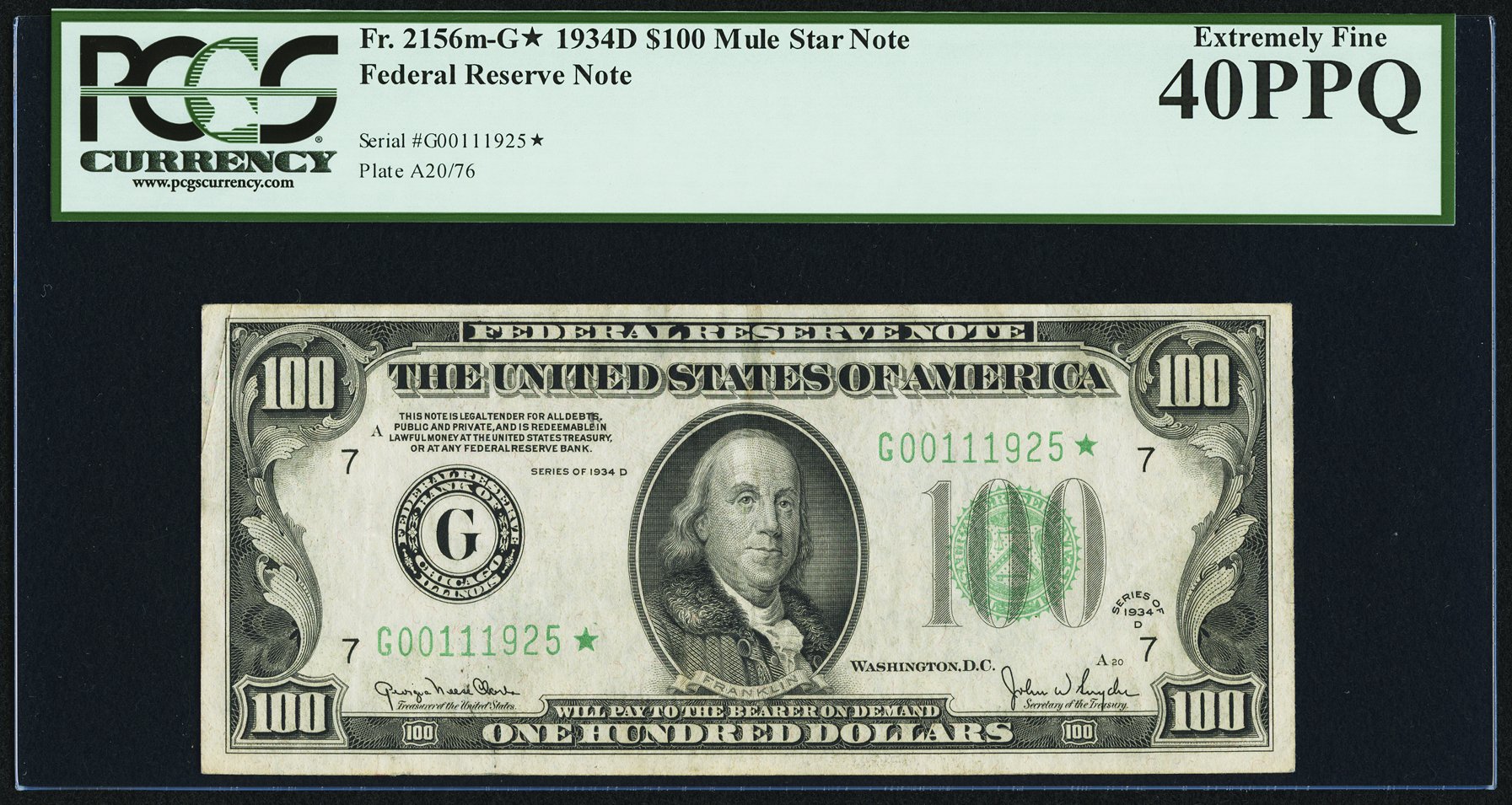 1934D $100 Replacement, Chicago (Fr. 2156G*)