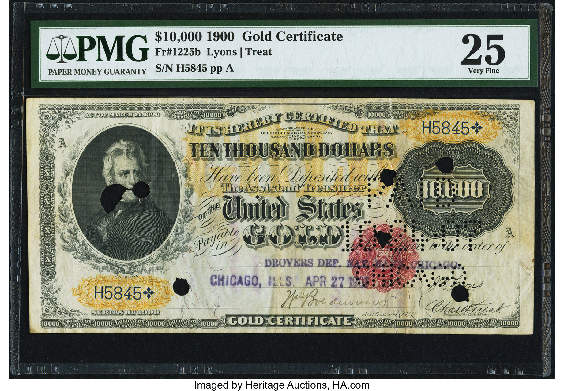 image for: Fr. 1225b $10,000 1900 Gold Certificate PMG Very Fine 25....