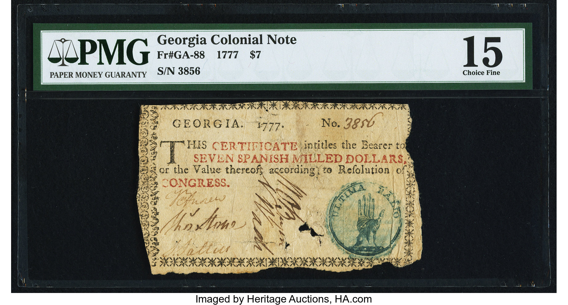 image for: Georgia 1777 $7 PMG Choice Fine 15....
