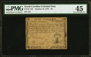 image for: South Carolina October 19, 1776 $8 PMG Choice Extremely Fine 45....