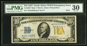 image for: Fr. 2308* $10 1934 Mule North Africa Silver Certificate. PMG Very Fine 30....