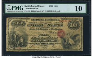 image for: Keithsburg, IL - $10 Original Fr. 414 The Farmers NB Ch. # 1805 PMG Very Good 10....