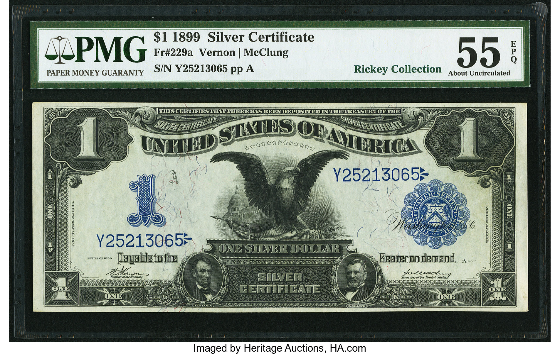 Fr. 229a $1 1899 Silver Certificate PMG About Uncirculated 55 EPQ. ...