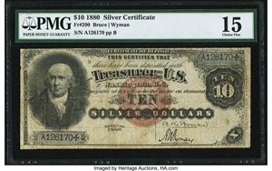 image for: Fr. 290 $10 1880 Silver Certificate PMG Choice Fine 15....