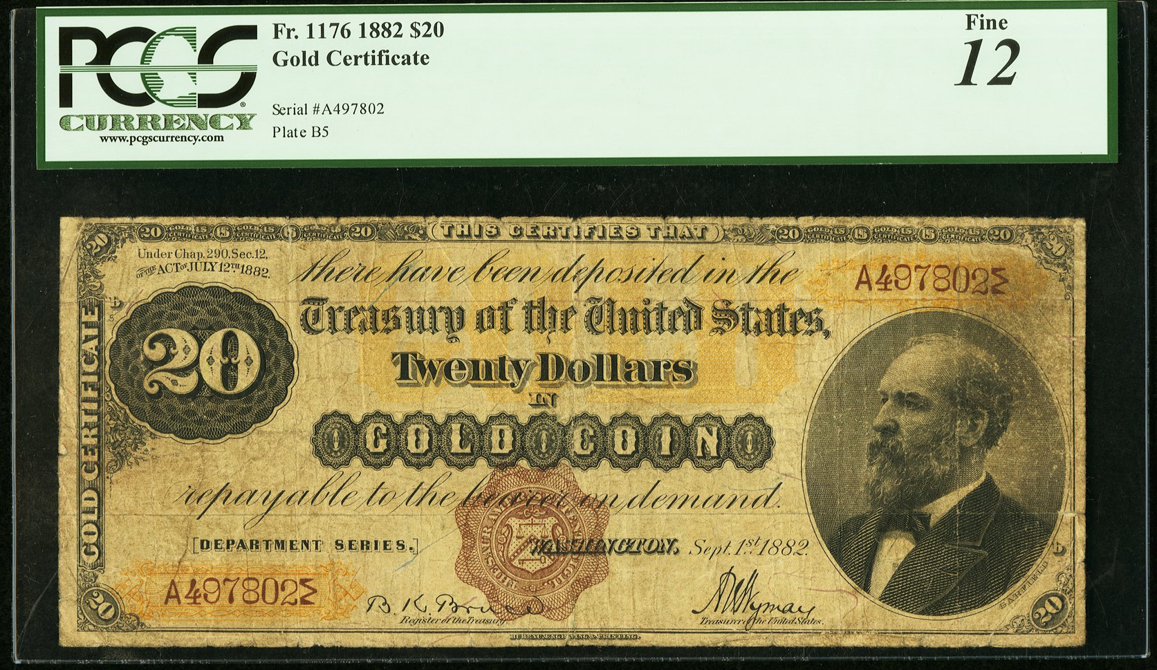 image for: Fr. 1176 $20 1882 Gold Certificate PMG Fine 12....