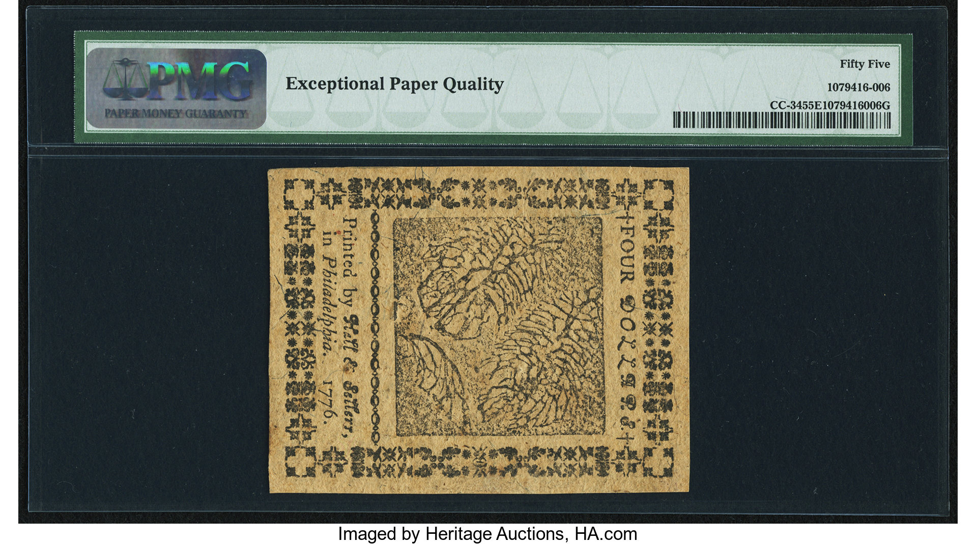 image for: Continental Currency May 9, 1776 $4 PMG About Uncirculated 55 EPQ....