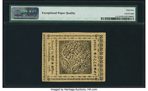image for: Continental Currency July 22, 1776 $4 PMG About Uncirculated 55 EPQ....