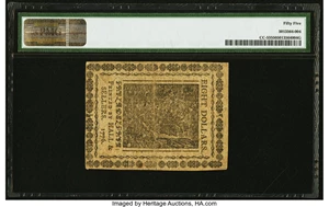 image for: Continental Currency November 2, 1776 $8 PMG About Uncirculated 55....