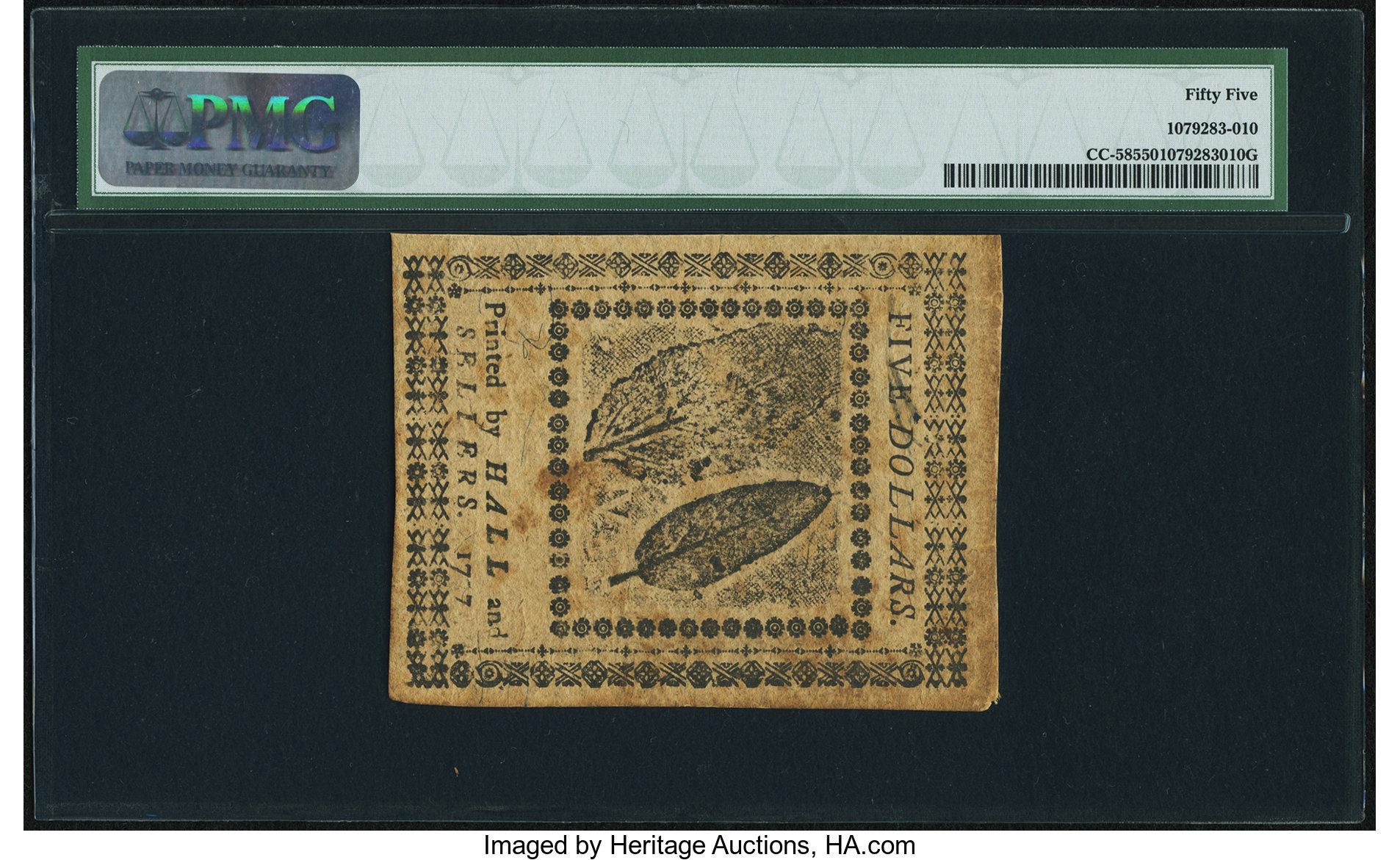 image for: Continental Currency February 26, 1777 $5 PMG About Uncirculated 55....