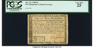 image for: New Hampshire April 29, 1780 $8 PCGS Very Fine 25....