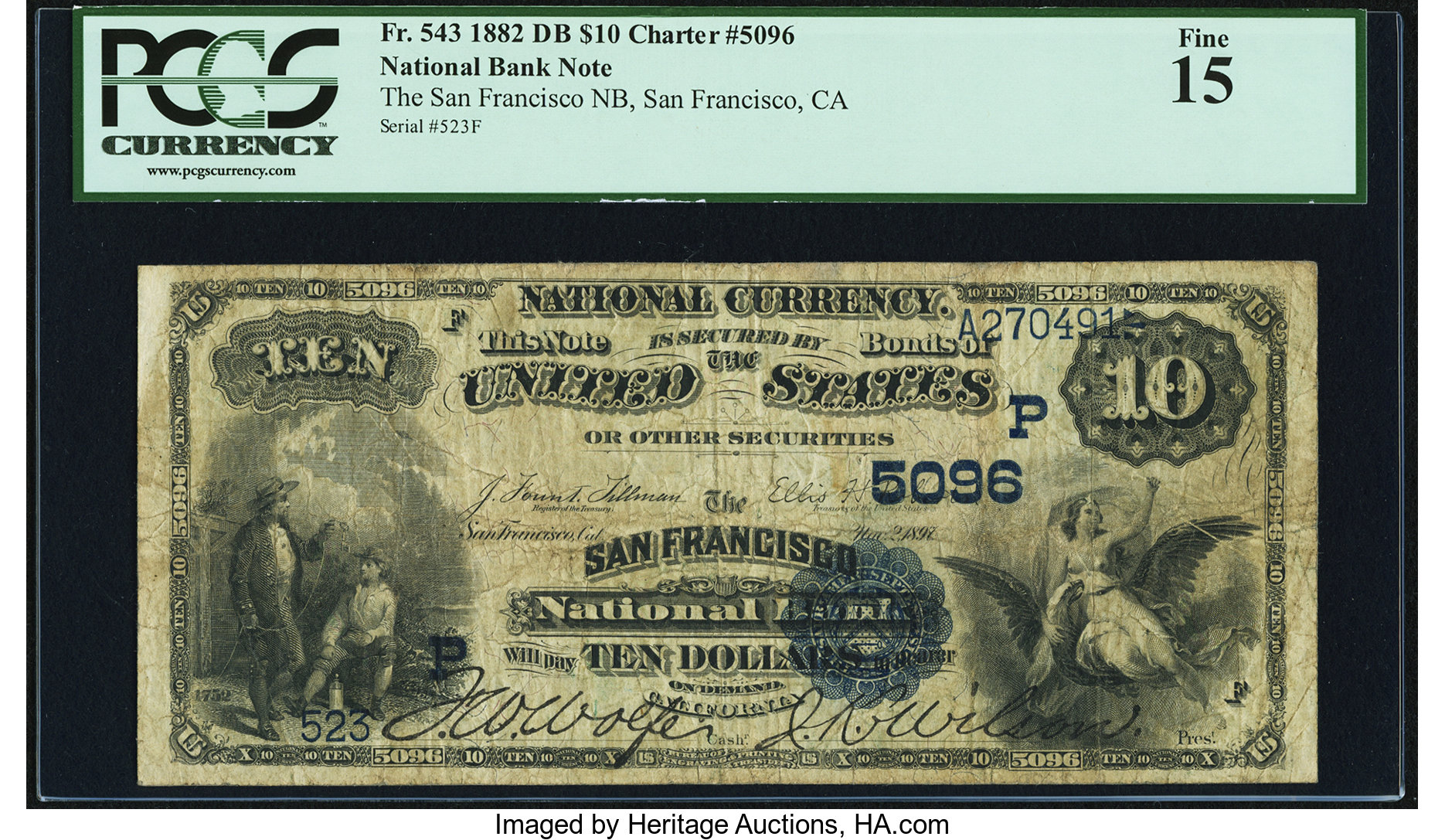 1882 $10 2nd Charter Period, 2nd Issue Date Back (Fr. 543)