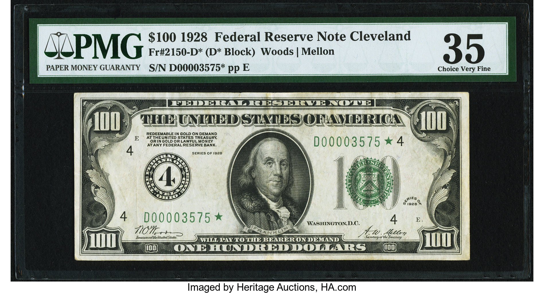 image for: Fr. 2150-D* $100 1928 Federal Reserve Note. PMG Choice Very Fine 35....