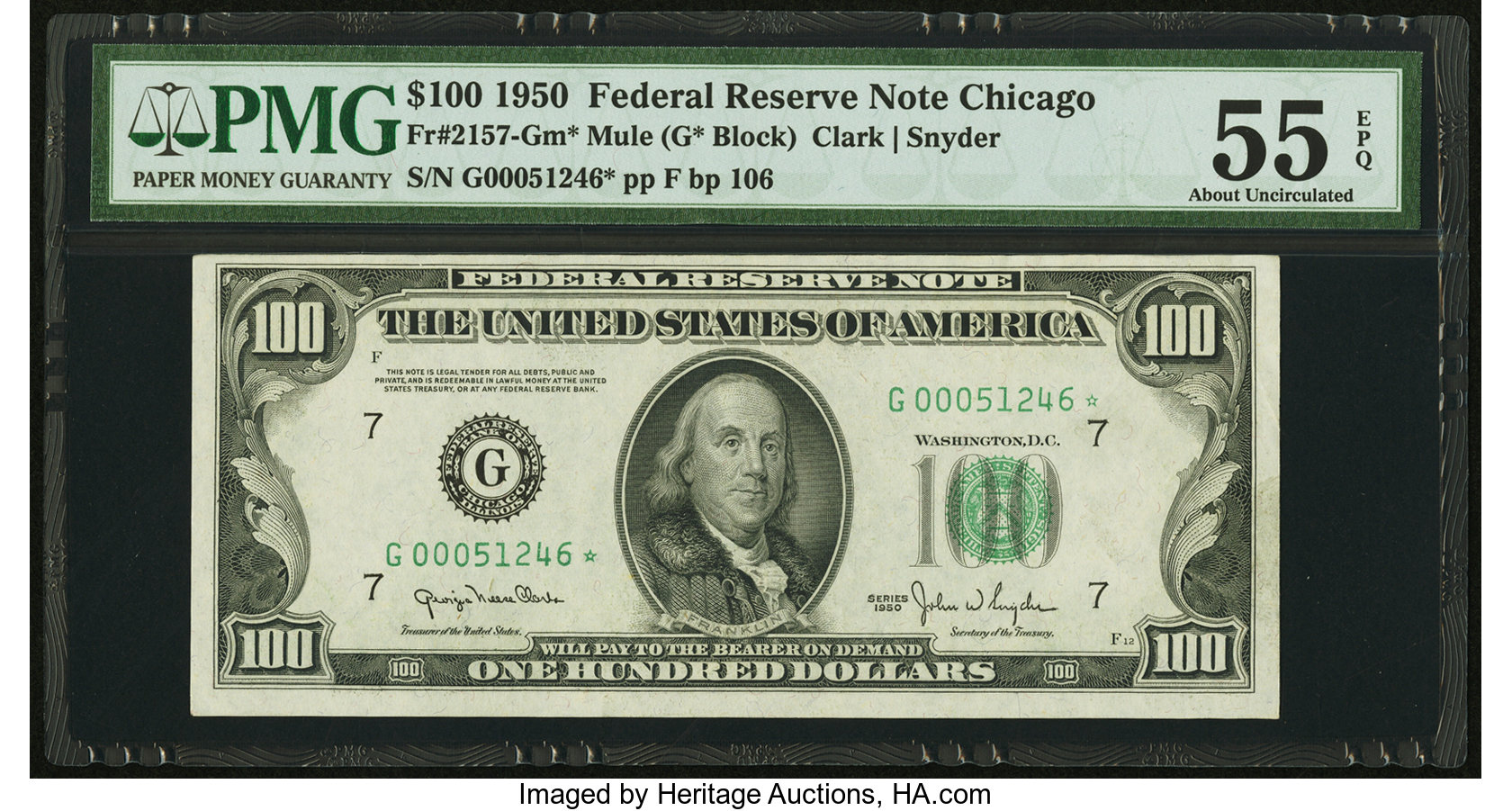 1950 $100 Replacement, Chicago (Fr. 2157G*)