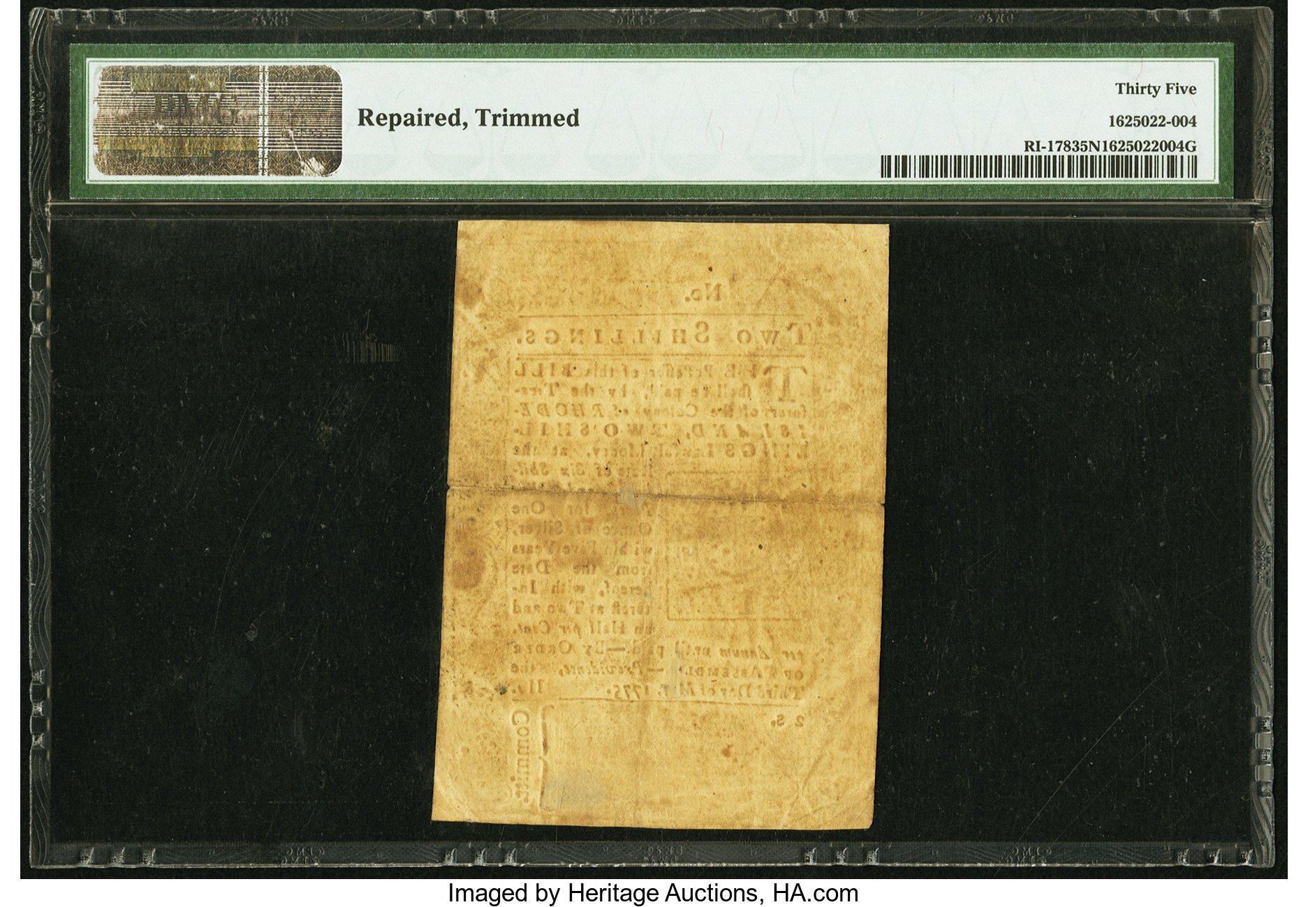 image for: Rhode Island May 3, 1775 2s PMG Choice Very Fine 35 Net....