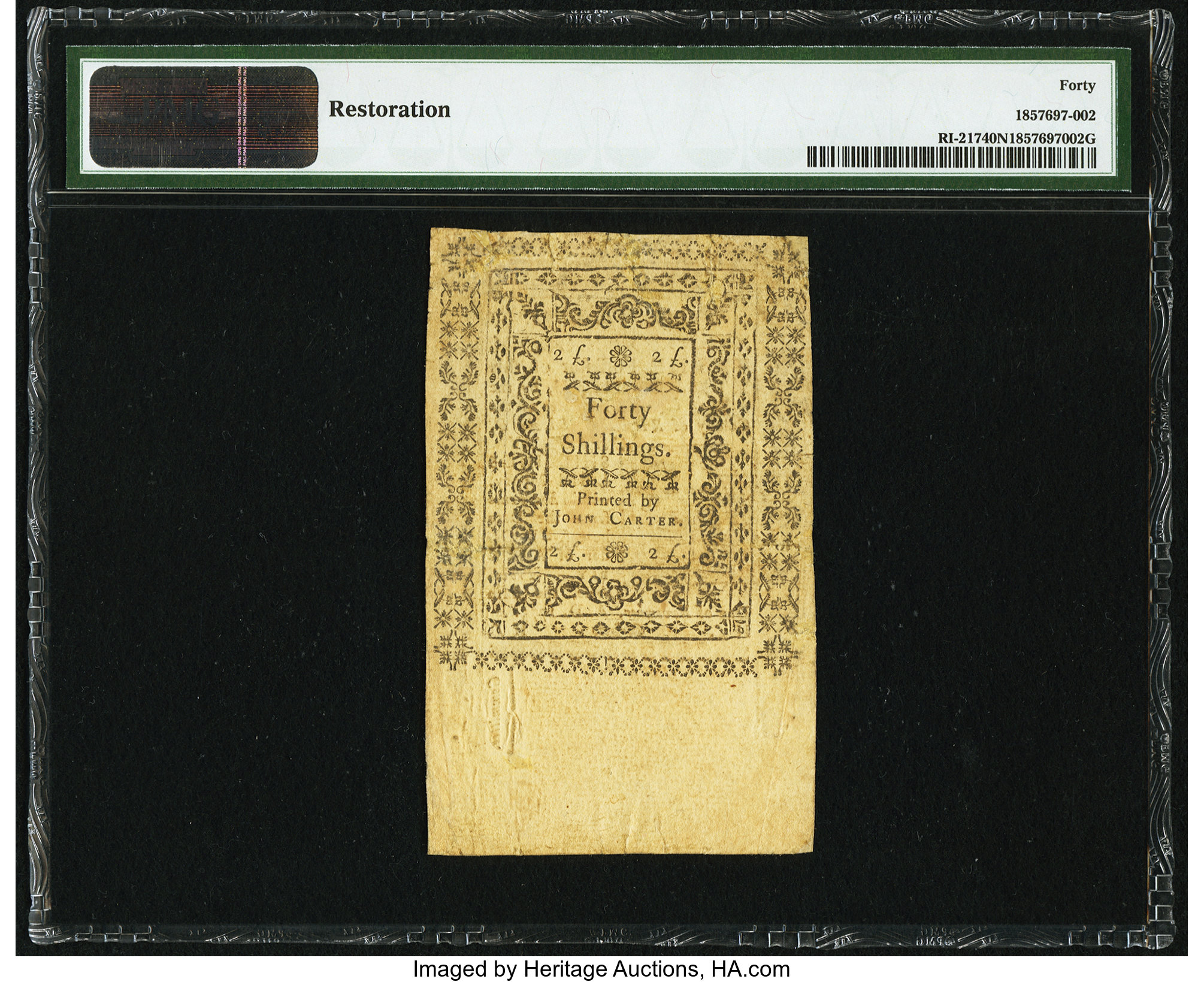 image for: Rhode Island November 6, 1775 40s PMG Extremely Fine 40 Net....