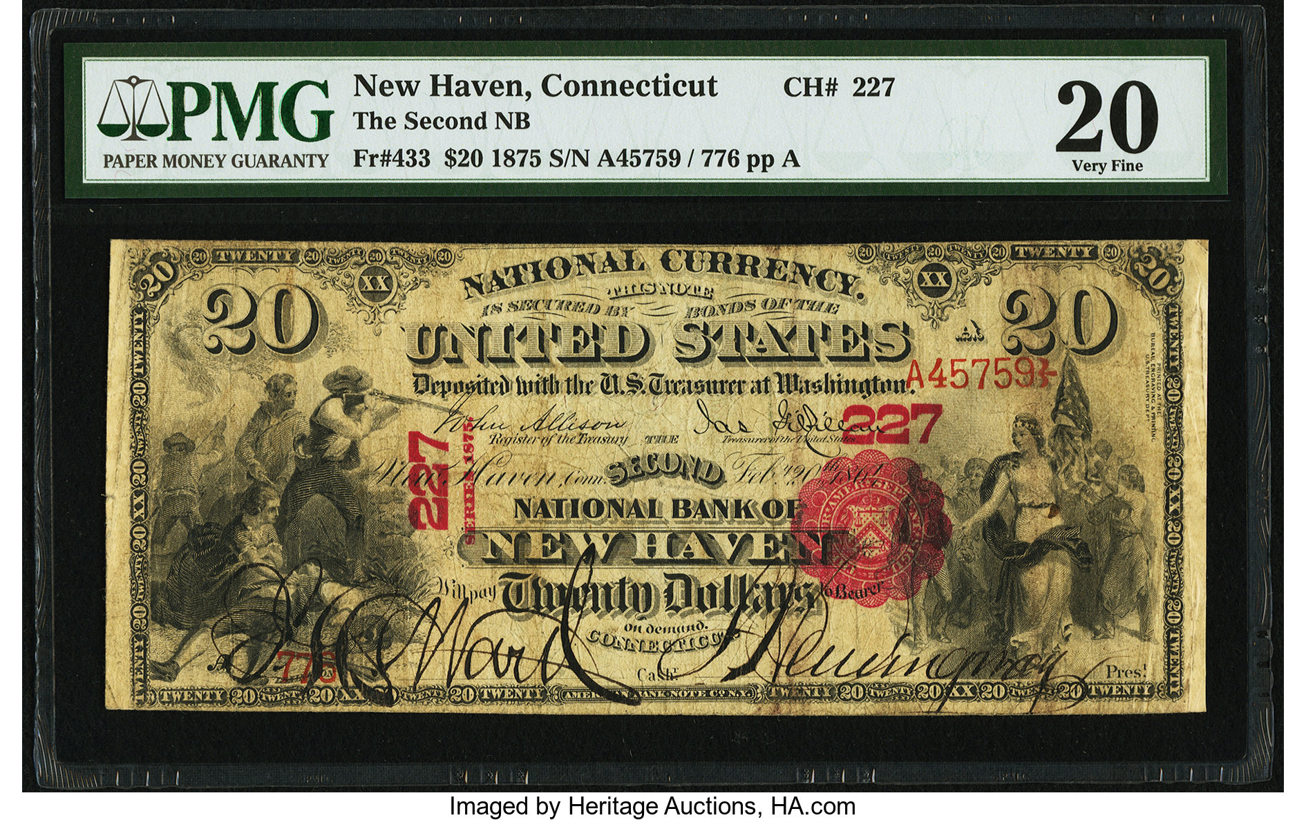 image for: New Haven, CT - $20 1875 Fr. 433 The Second National Bank Ch. # 227 PMG Very Fine 20....