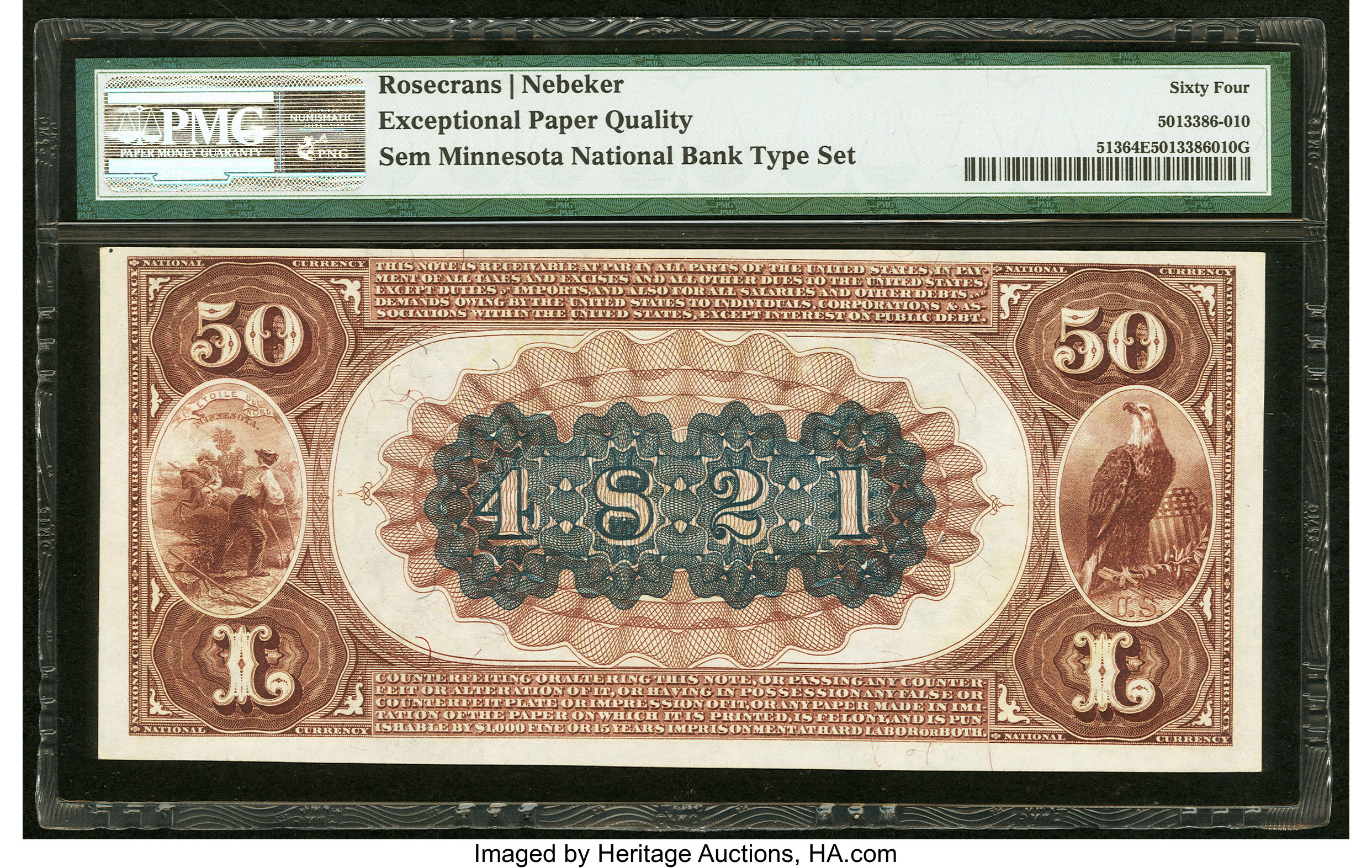 image for: Wadena, MN - $50 1882 Brown Back Fr. 513 The First National Bank Ch. # 4821 PMG Choice Uncirculated 64 EPQ....