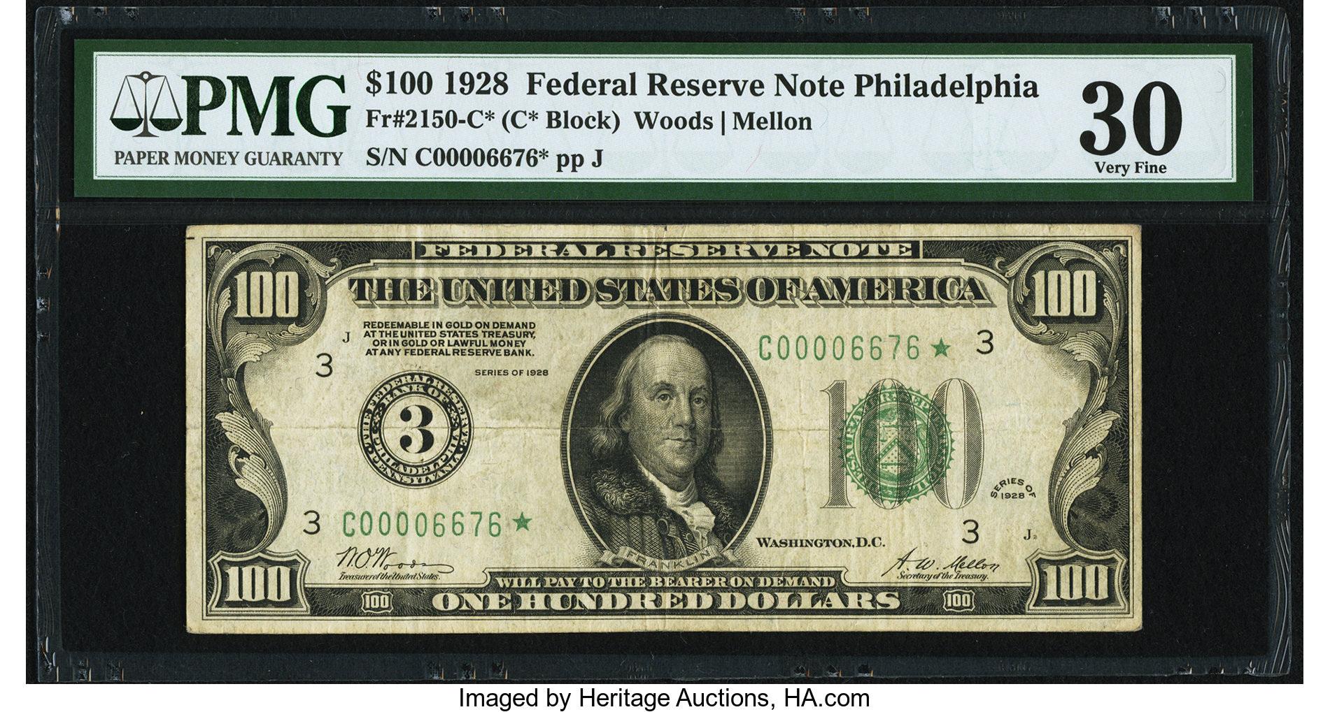 image for: Fr. 2150-C* $100 1928 Federal Reserve Note. PMG Very Fine 30....