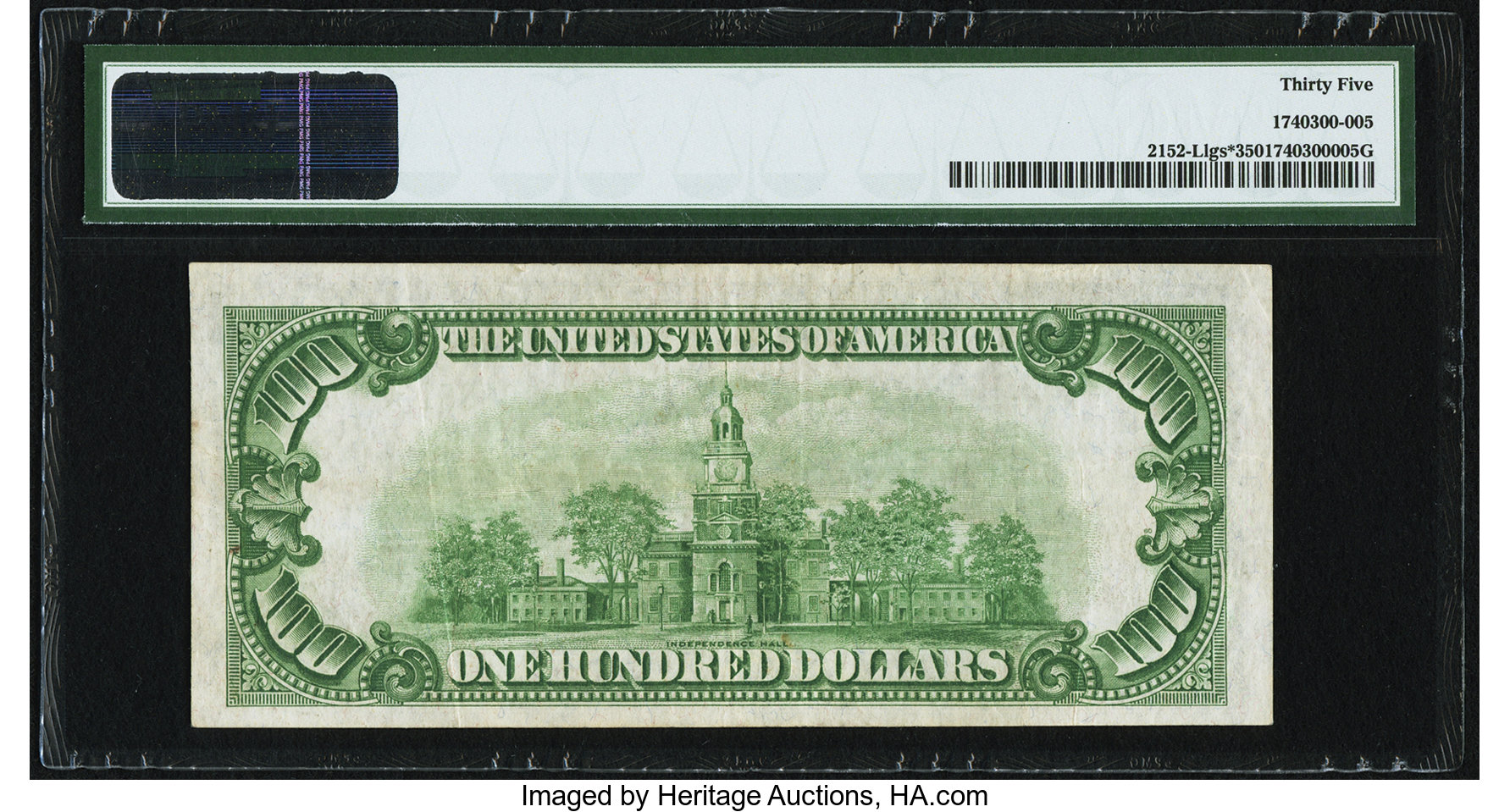 image for: Low Serial Number 1951 Fr. 2152-L* $100 1934 Light Green Seal Federal Reserve Note. PMG Choice Very Fine 35....
