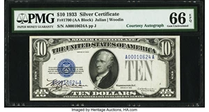 image for: Fr. 1700 $10 1933 Silver Certificate. PMG Gem Uncirculated 66 EPQ....