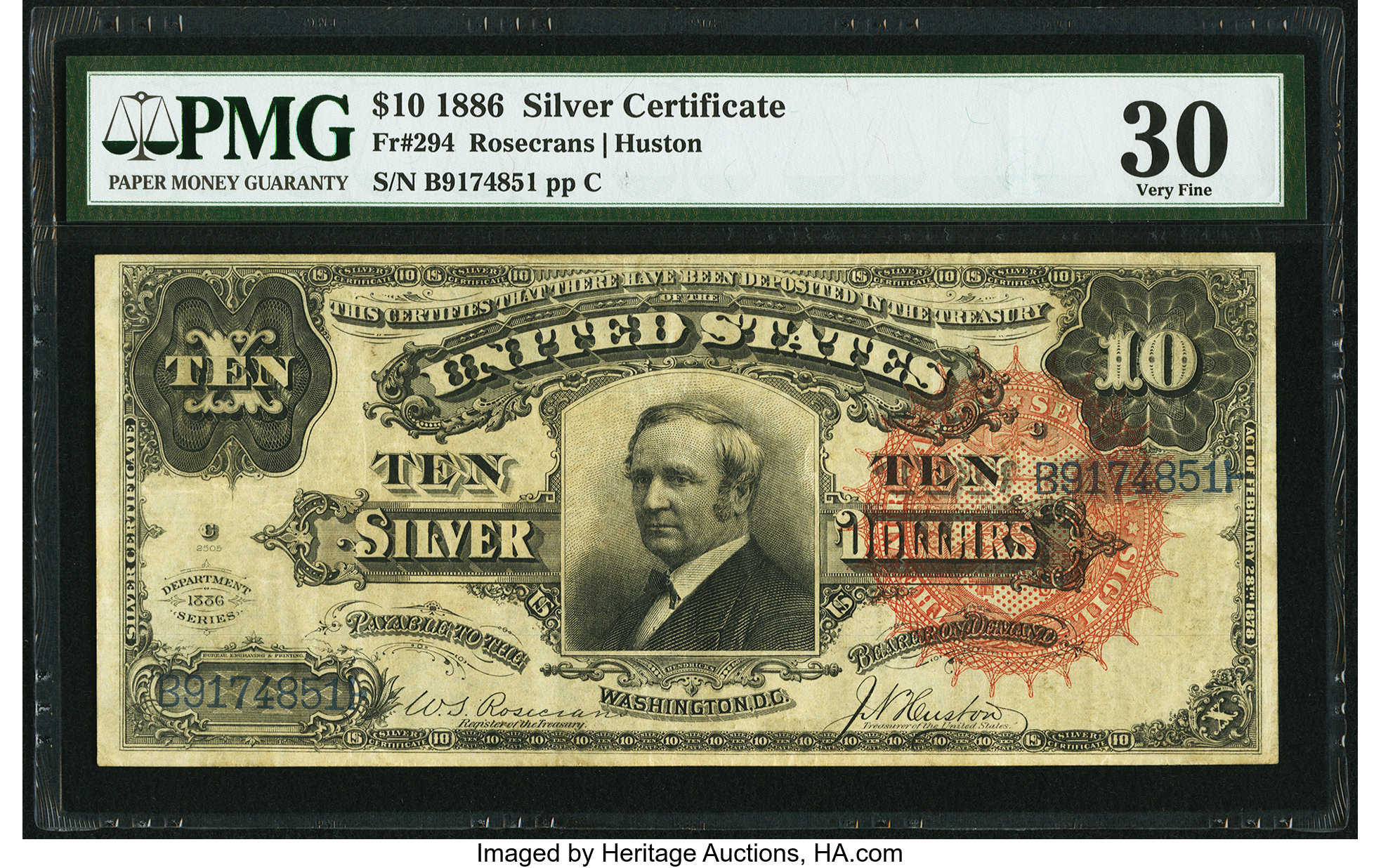 image for: Fr. 294 $10 1886 Silver Certificate PMG Very Fine 30....