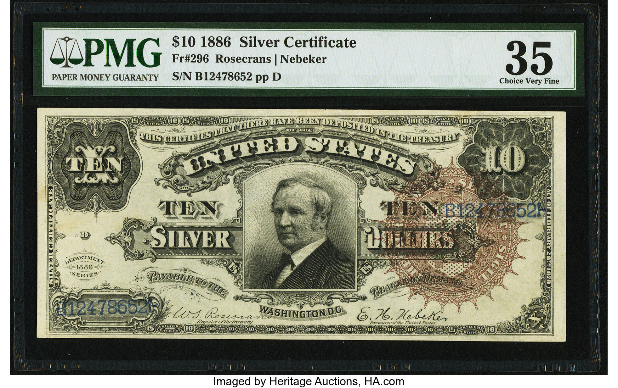 image for: Fr. 296 $10 1886 Silver Certificate PMG Choice Very Fine 35....