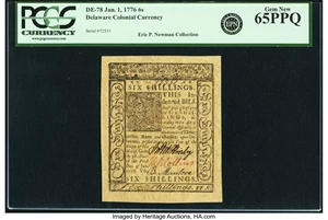 image for: Delaware January 1, 1776 6s PCGS Gem New 65PPQ....
