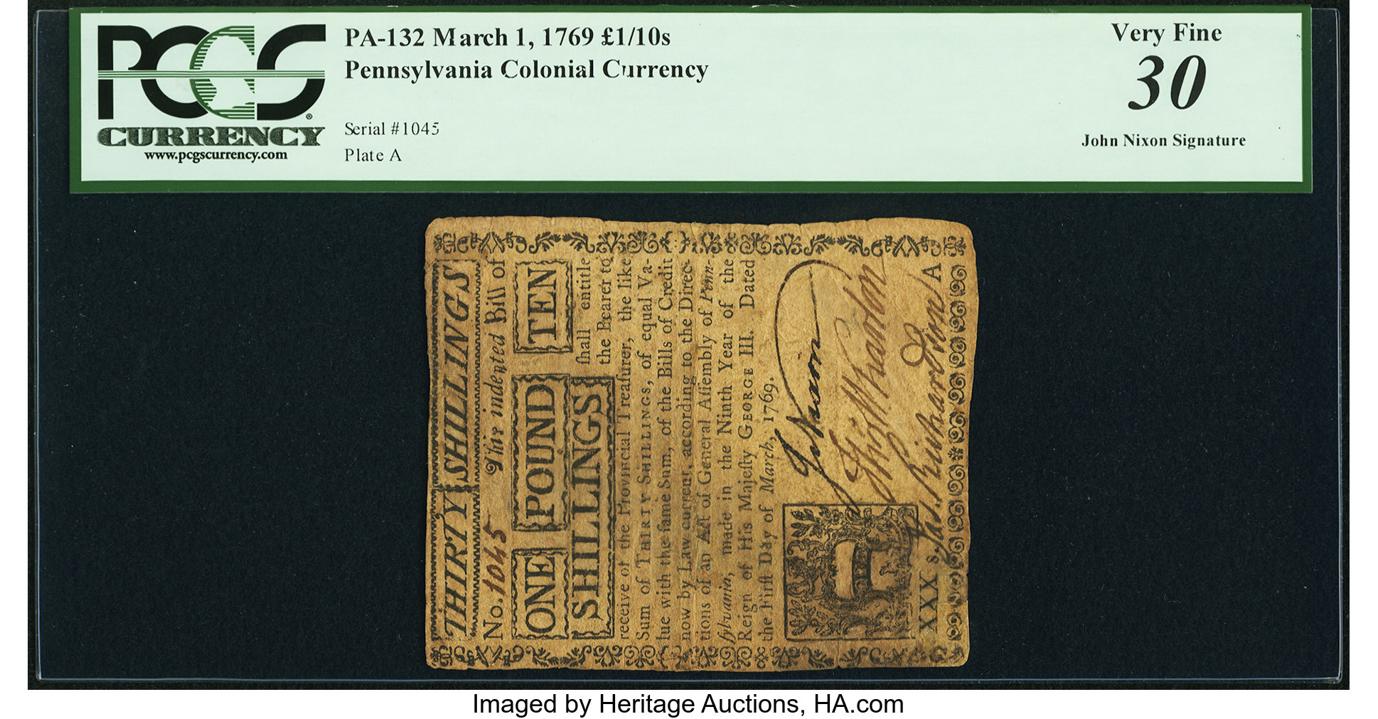 image for: Pennsylvania March 1, 1769 £1 10s PCGS Very Fine 30....