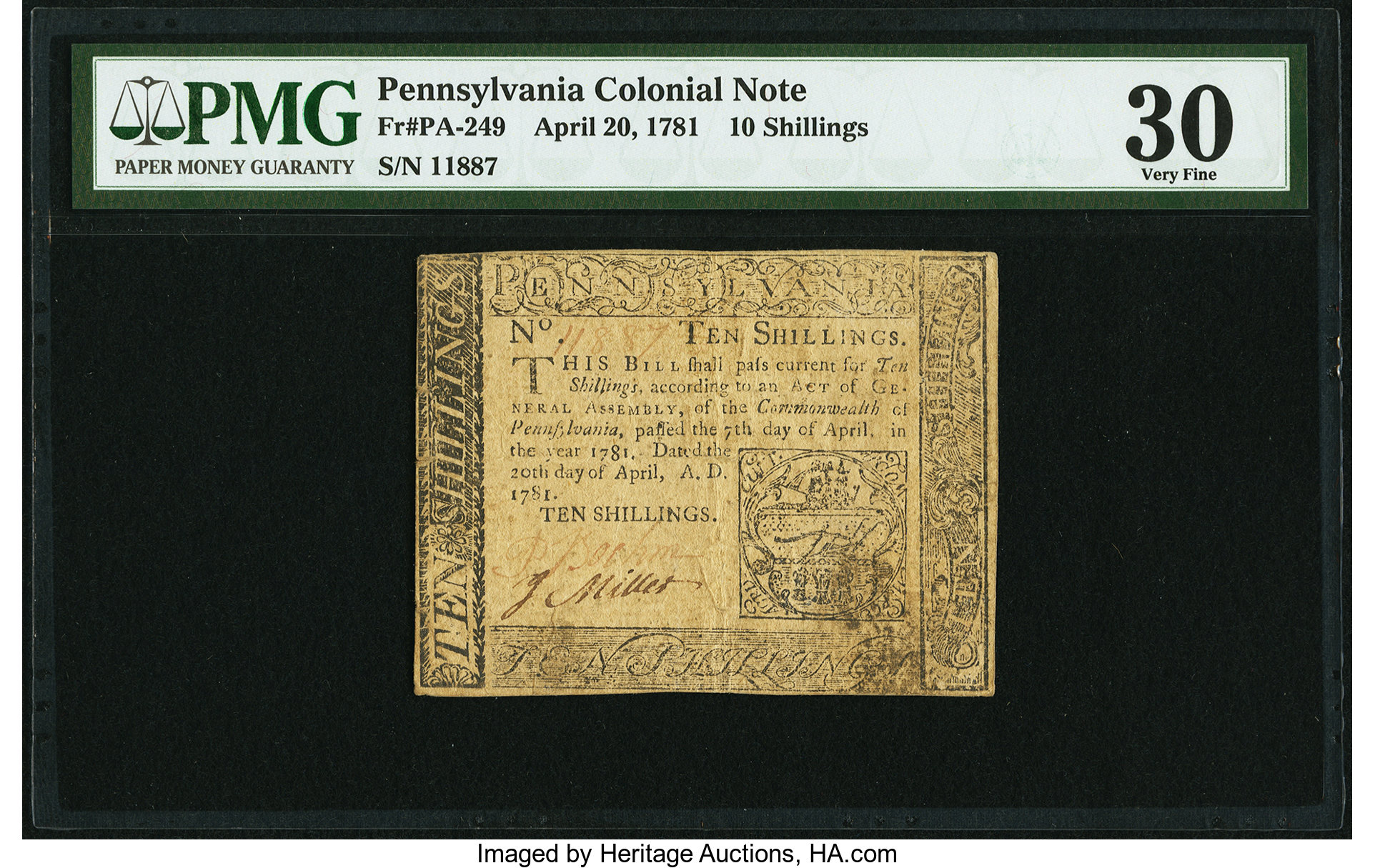 Apr 20, 1781 10s Pennsylvania (Fr. PA249)