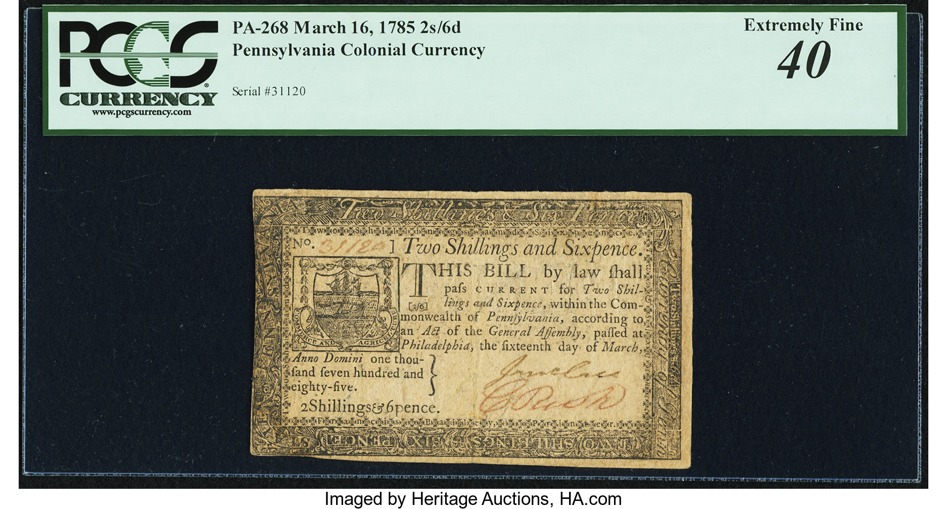 Mar 16, 1785 2s6d Pennsylvania (Fr. PA268)