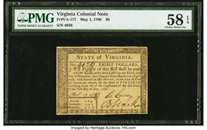 image for: Virginia May 1, 1780 $8 PMG Choice About Unc 58 EPQ....