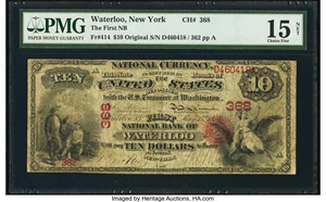 image for: Waterloo, NY - $10 Original Fr. 414 The First National Bank Ch. # 368 PMG Choice Fine 15 Net....