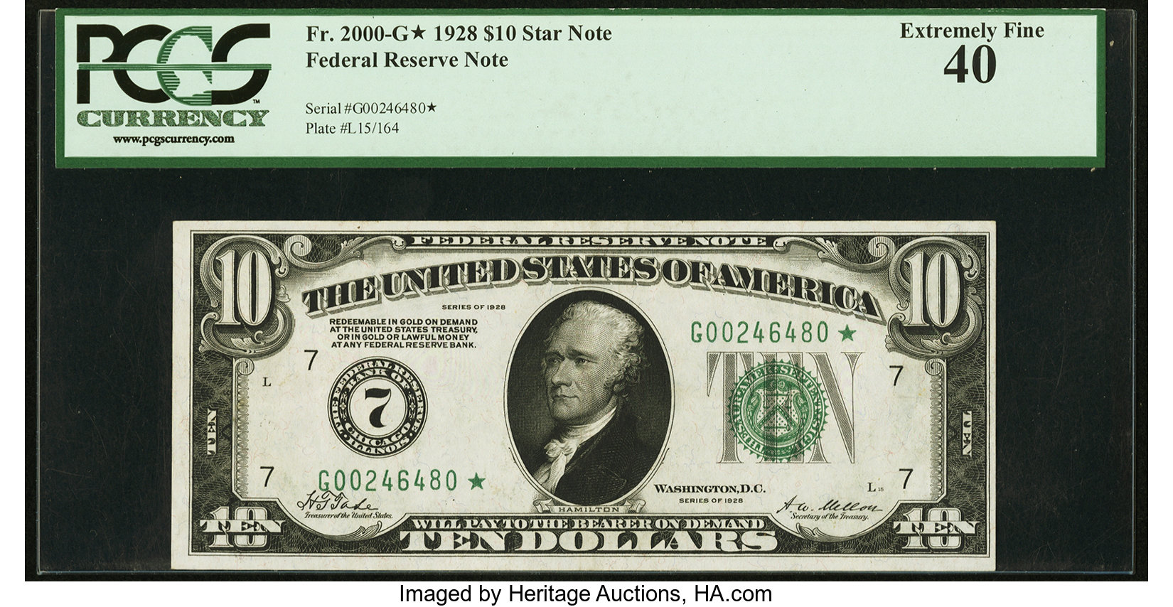 image for: Fr. 2000-G* $10 1928 Federal Reserve Note. PCGS Extremely Fine 40....
