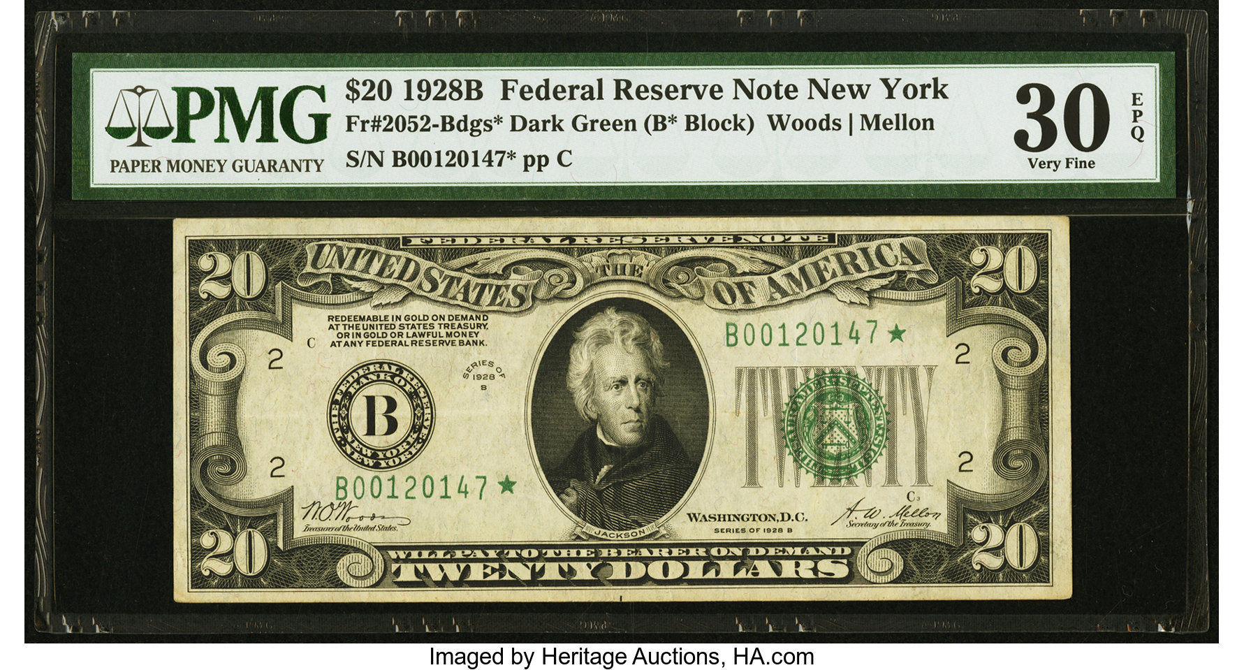 image for: Fr. 2052-B* $20 1928B Federal Reserve Note. PMG Very Fine 30 EPQ....