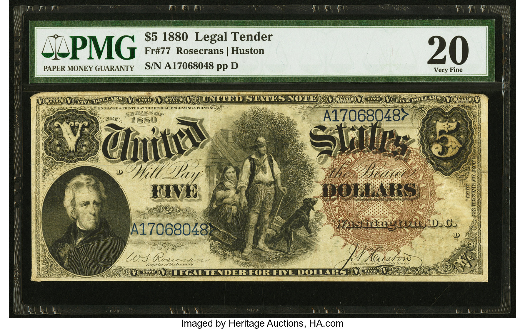 image for: Fr. 77 $5 1880 Legal Tender PMG Very Fine 20....