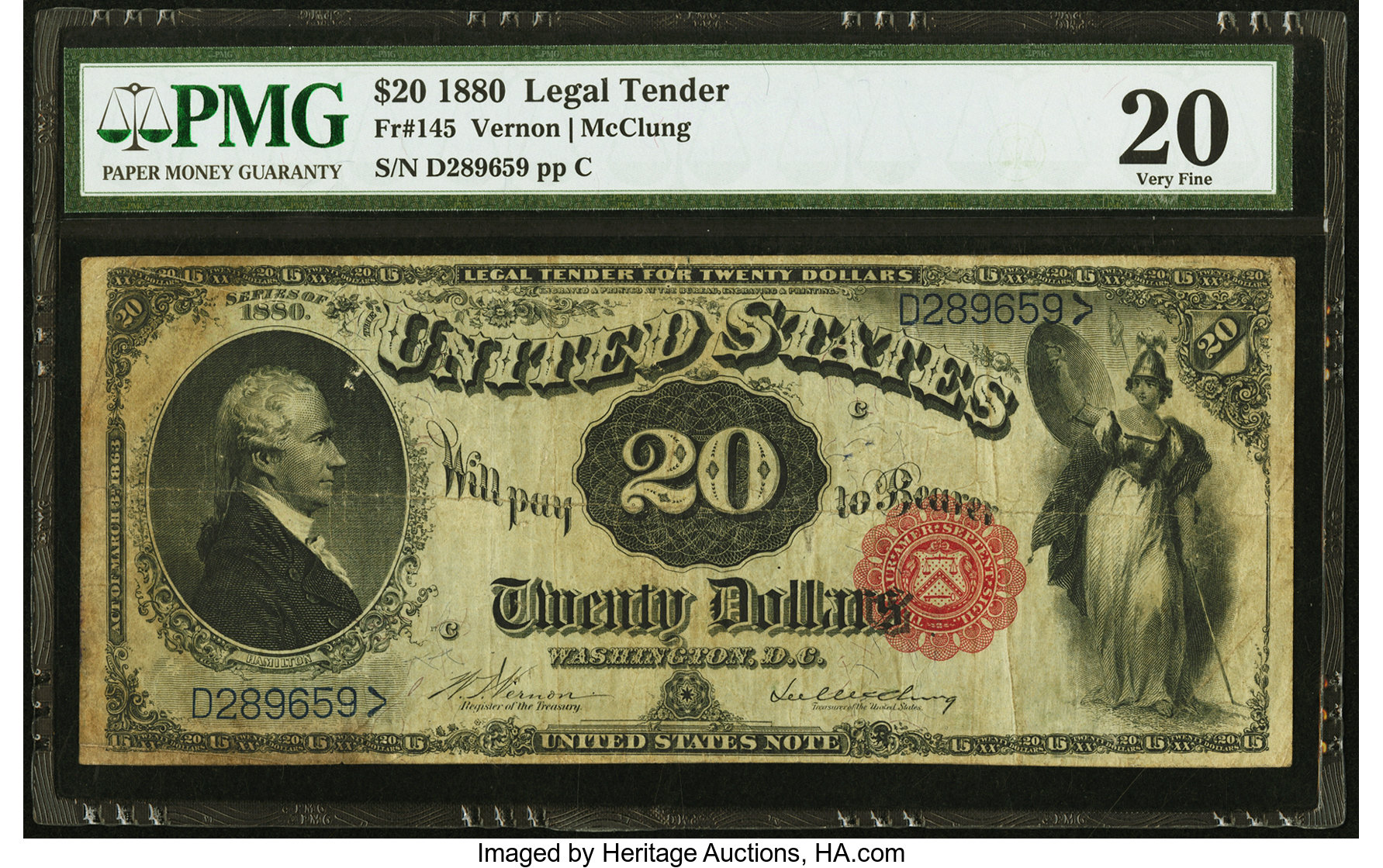image for: Fr. 145 $20 1880 Legal Tender PMG Very Fine 20....