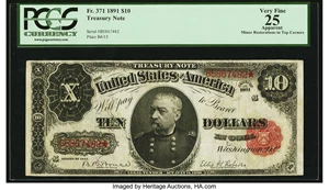 image for: Fr. 371 $10 1891 Treasury Note PCGS Apparent Very Fine 25....
