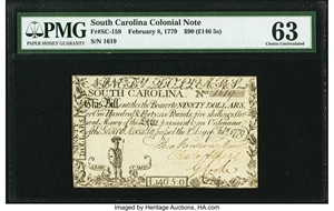 image for: South Carolina February 8, 1779 $90 PMG Choice Uncirculated 63....