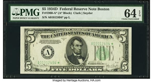image for: Fr. 1960-A* $5 1934D Federal Reserve Note. PMG Choice Uncirculated 64 EPQ....