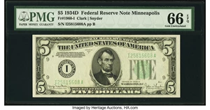 image for: Fr. 1960-I $5 1934D Federal Reserve Note. PMG Gem Uncirculated 66 EPQ....