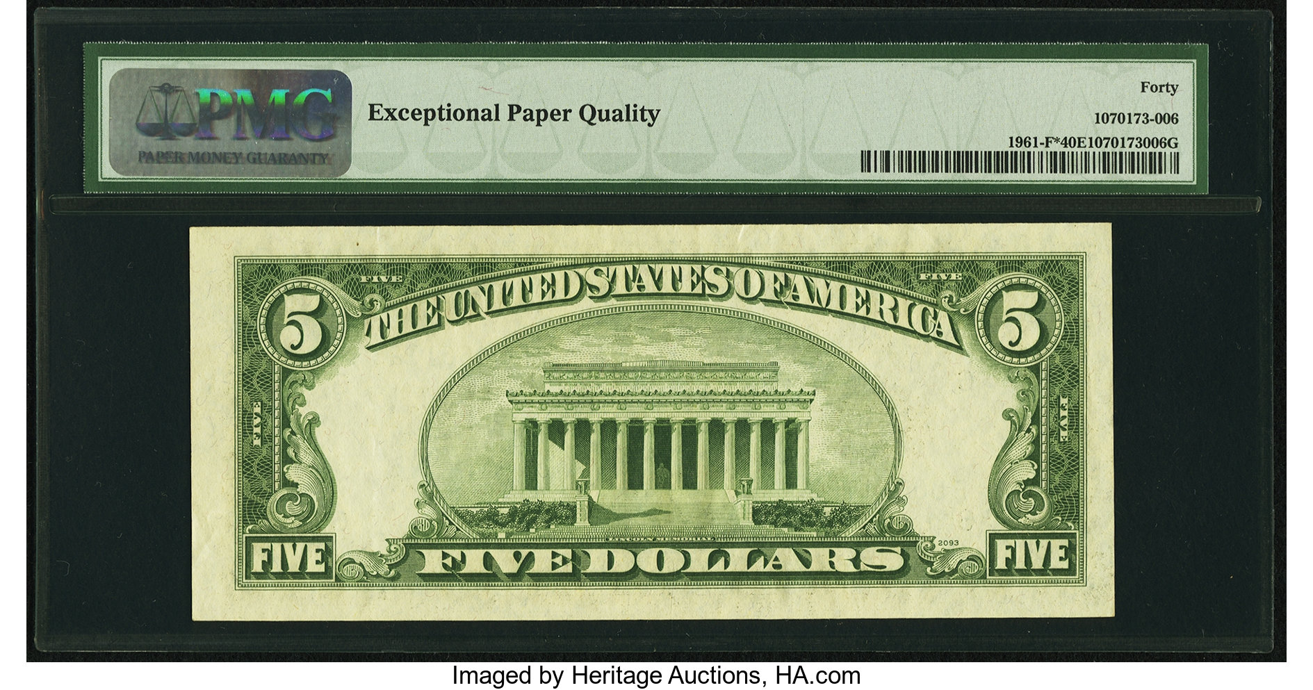 image for: Fr. 1961-F* $5 1950 Wide II Federal Reserve Note. PMG Extremely Fine 40 EPQ....